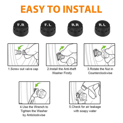 Solar & USB TPMS Wireless Car Tire Pressure Monitoring System + 4 Sensors Alarm - KinglyDay