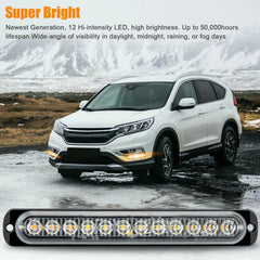 2x Amber/White 12LED Car Truck Emergency Hazard Flash Strobe Dash Warning Light - KinglyDay