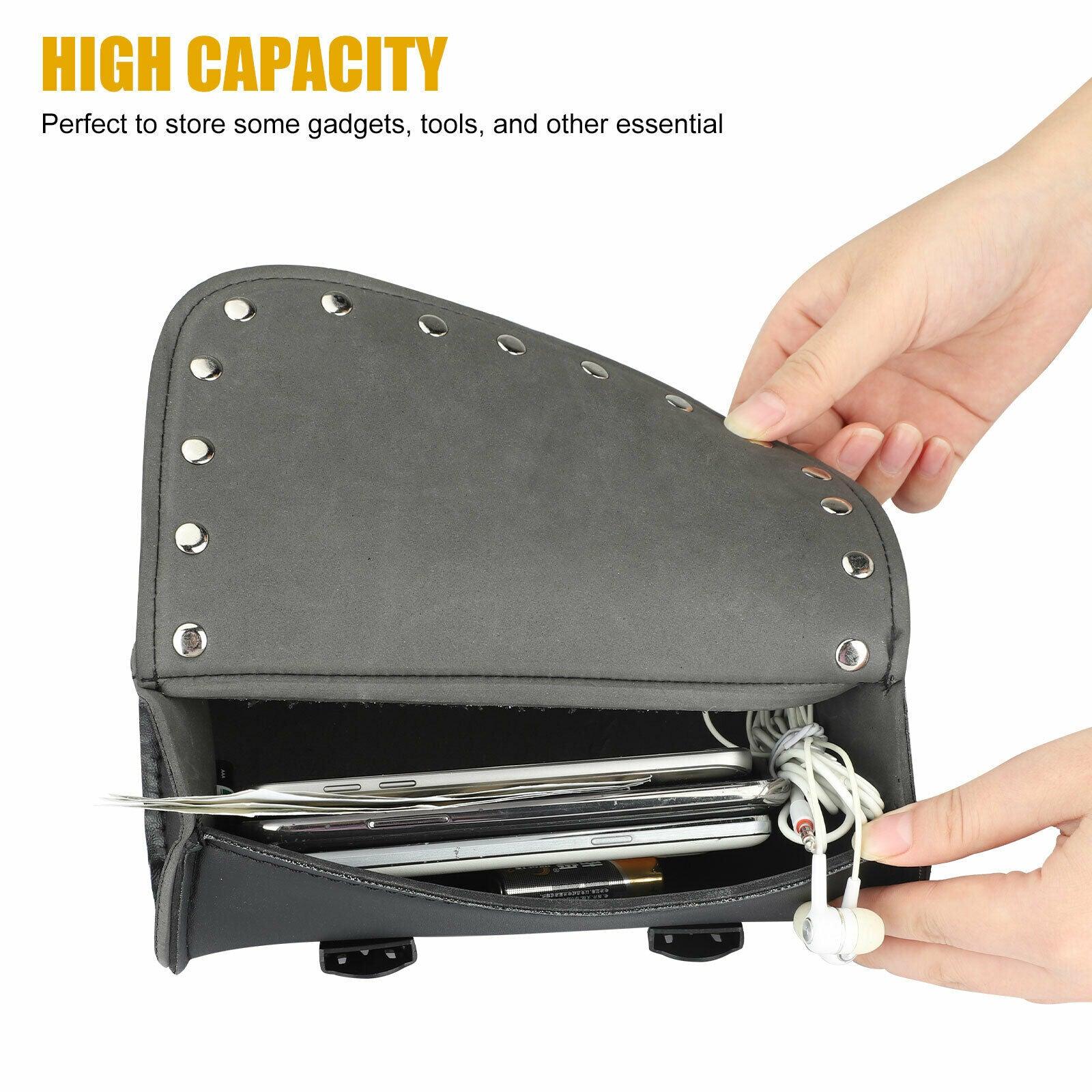 Motorcycle Front Fork Tool Bag Pouch Storage Luggage Saddle Bag Leather Handlebar - KinglyDay