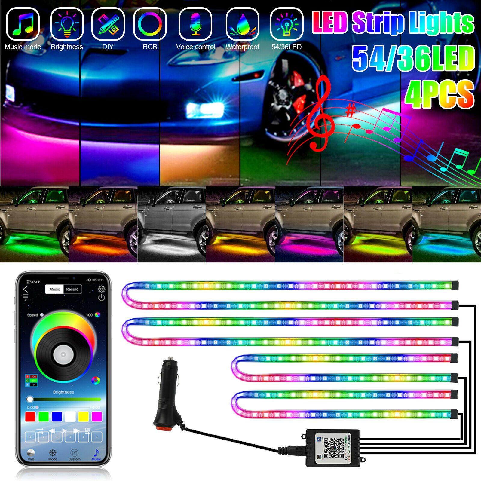 4PCS 36"/24" LED Car Interior Neno Atmosphere Strip Light Lamp APP Music Control - KinglyDay