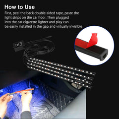 4PCS 72 LED Car Interior Cigarette Lighter Atmosphere Light Strip Remote Control - KinglyDay