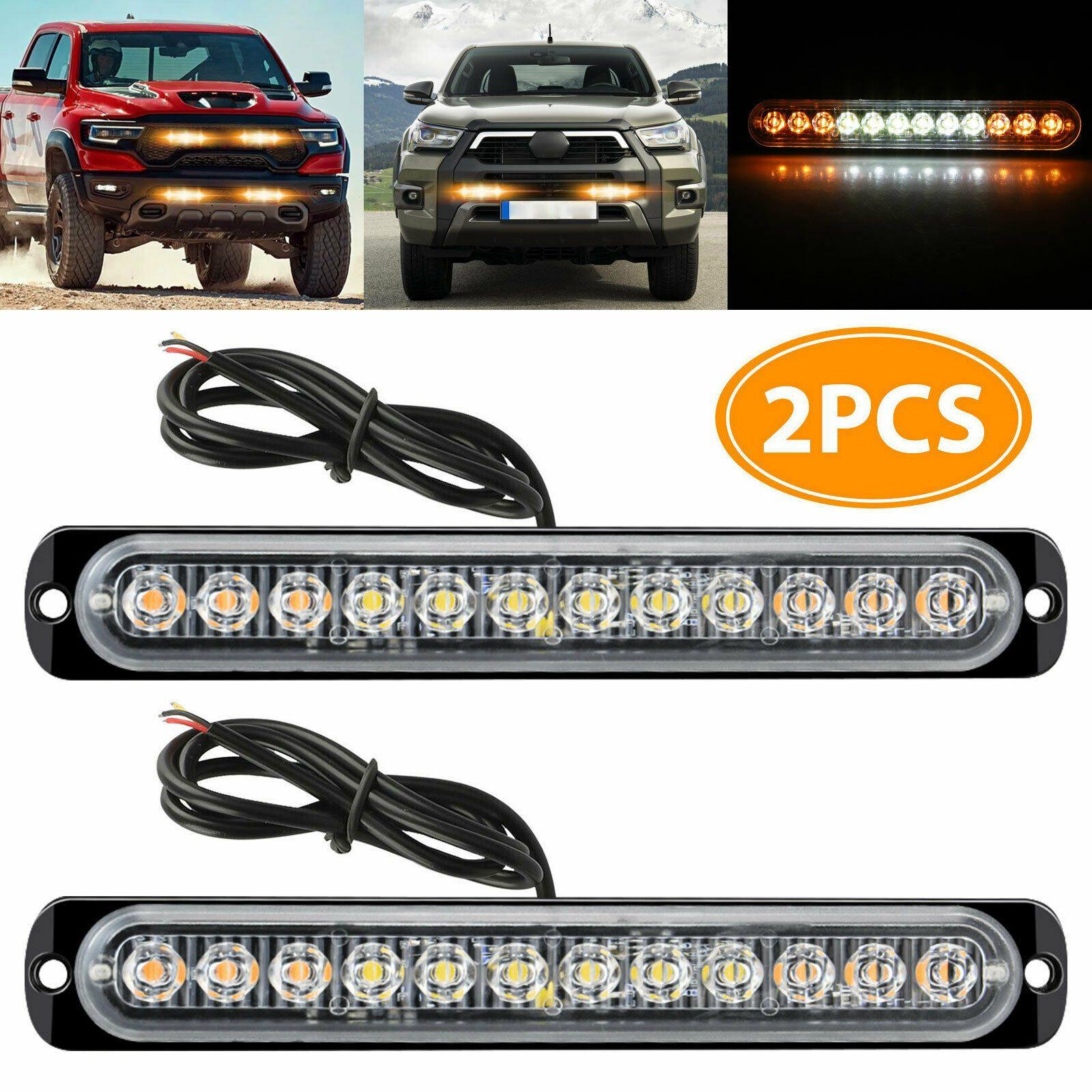 2x Amber/White 12LED Car Truck Emergency Hazard Flash Strobe Dash Warning Light - KinglyDay