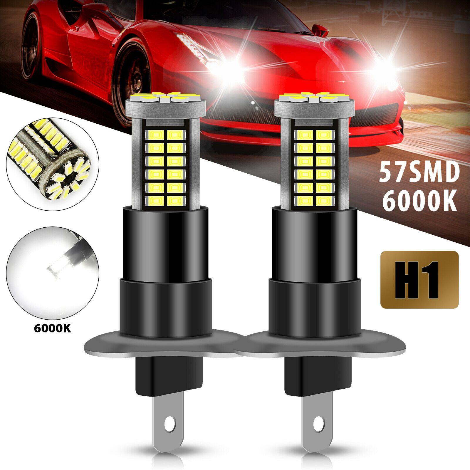 2Pcs H1 57-SMD 6000K Super White 100W 3200LM LED Fog Driving DRL Bulbs Lamp Kit - KinglyDay