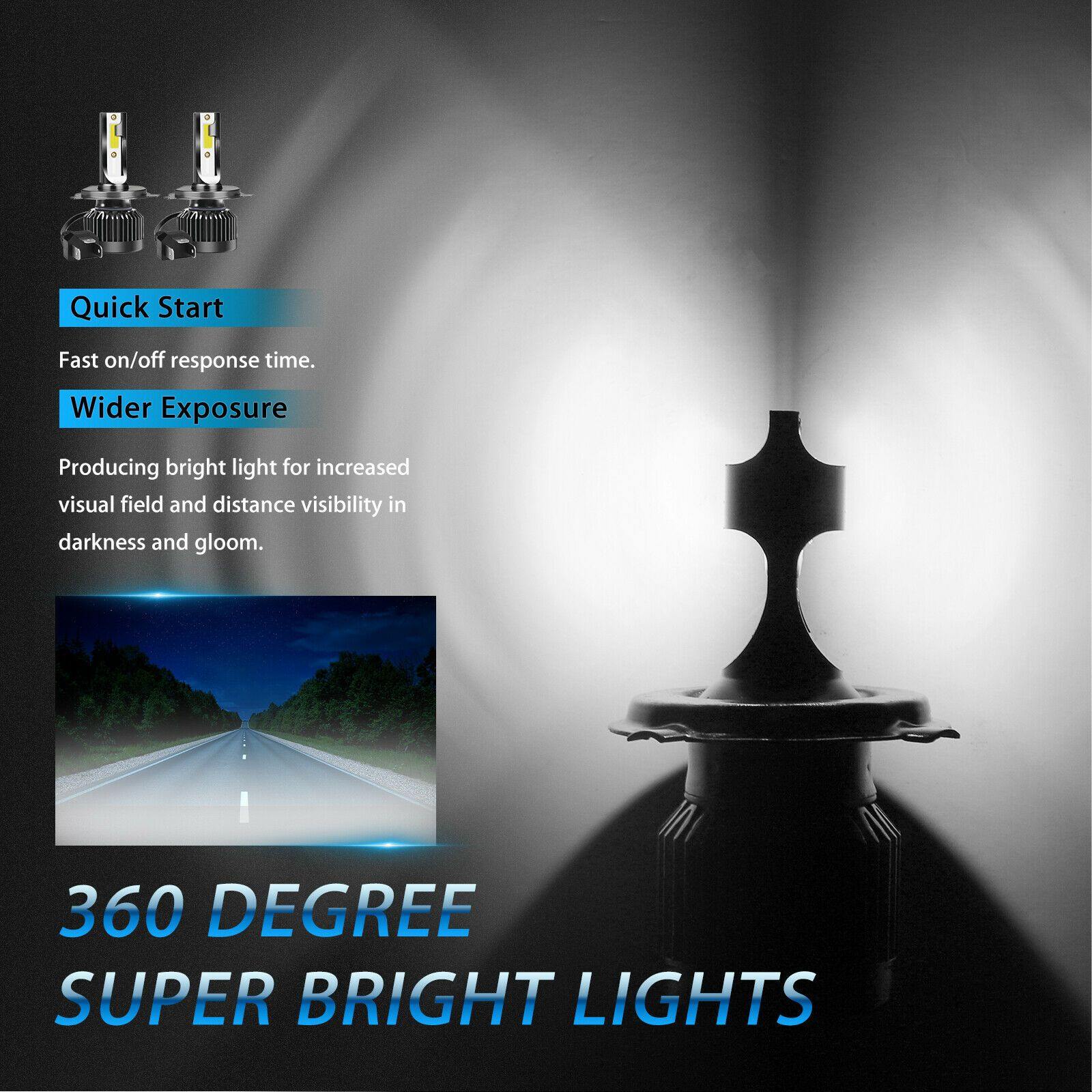 2X H4 9003 CREE LED Headlight Conversion Kit 100W 12000LM Hi-Lo Beam Bulbs 6000K - KinglyDay