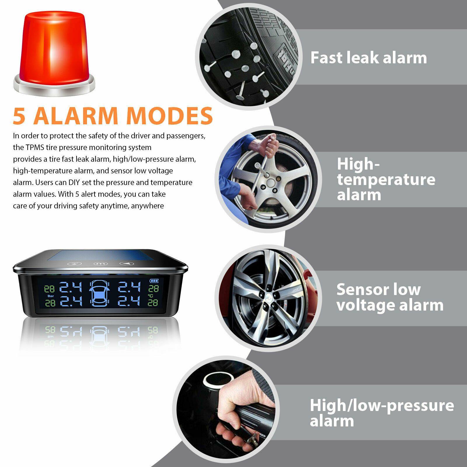 Touch Solar TPMS Wireless Car Tire Pressure LCD Monitoring System + 4 Sensors - KinglyDay