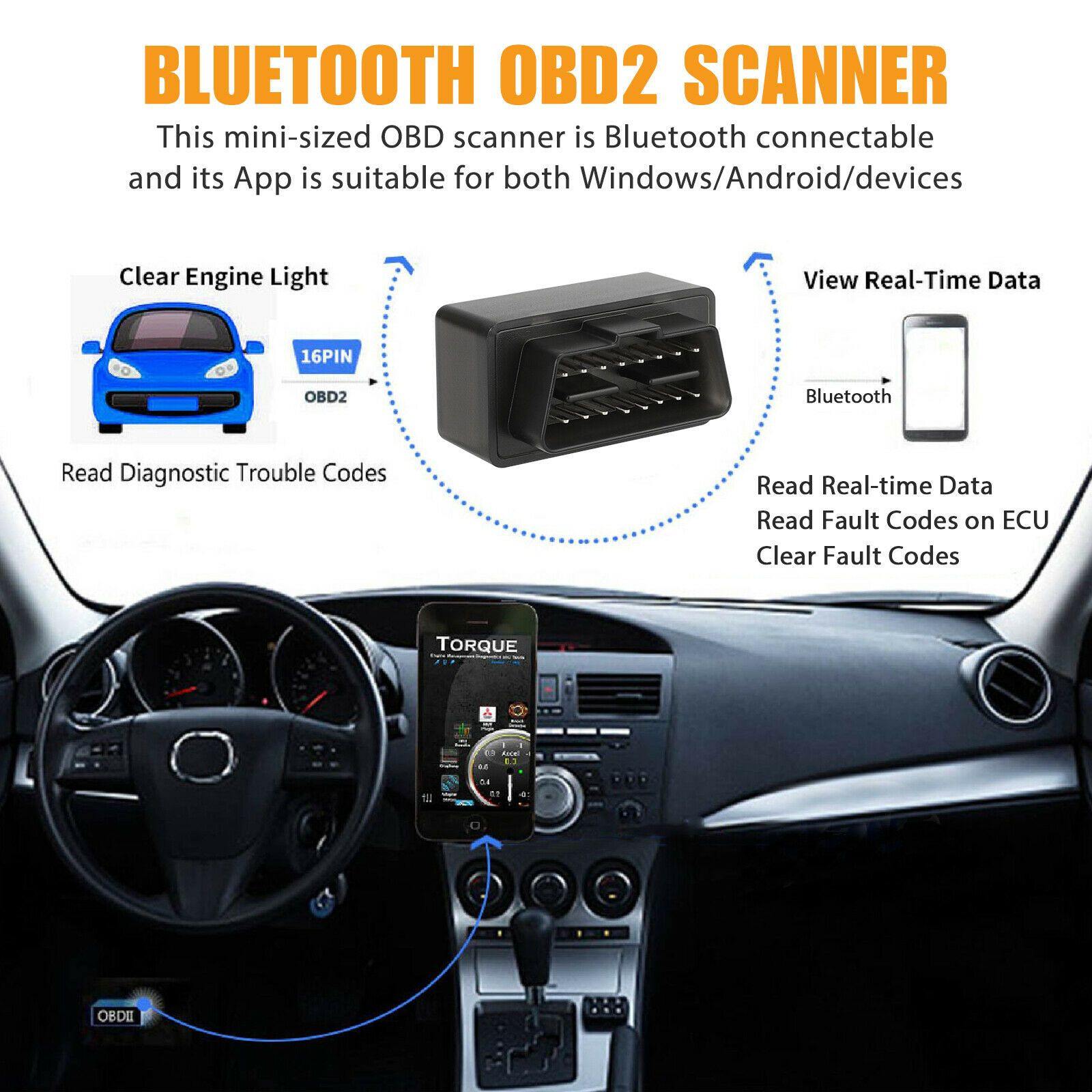 OBD2 Car Bluetooth Code Scanner Reader ELM 327 Diagnostic Tool OBDII for Android - KinglyDay