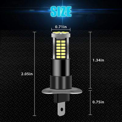 2Pcs H1 57-SMD 6000K Super White 100W 3200LM LED Fog Driving DRL Bulbs Lamp Kit - KinglyDay