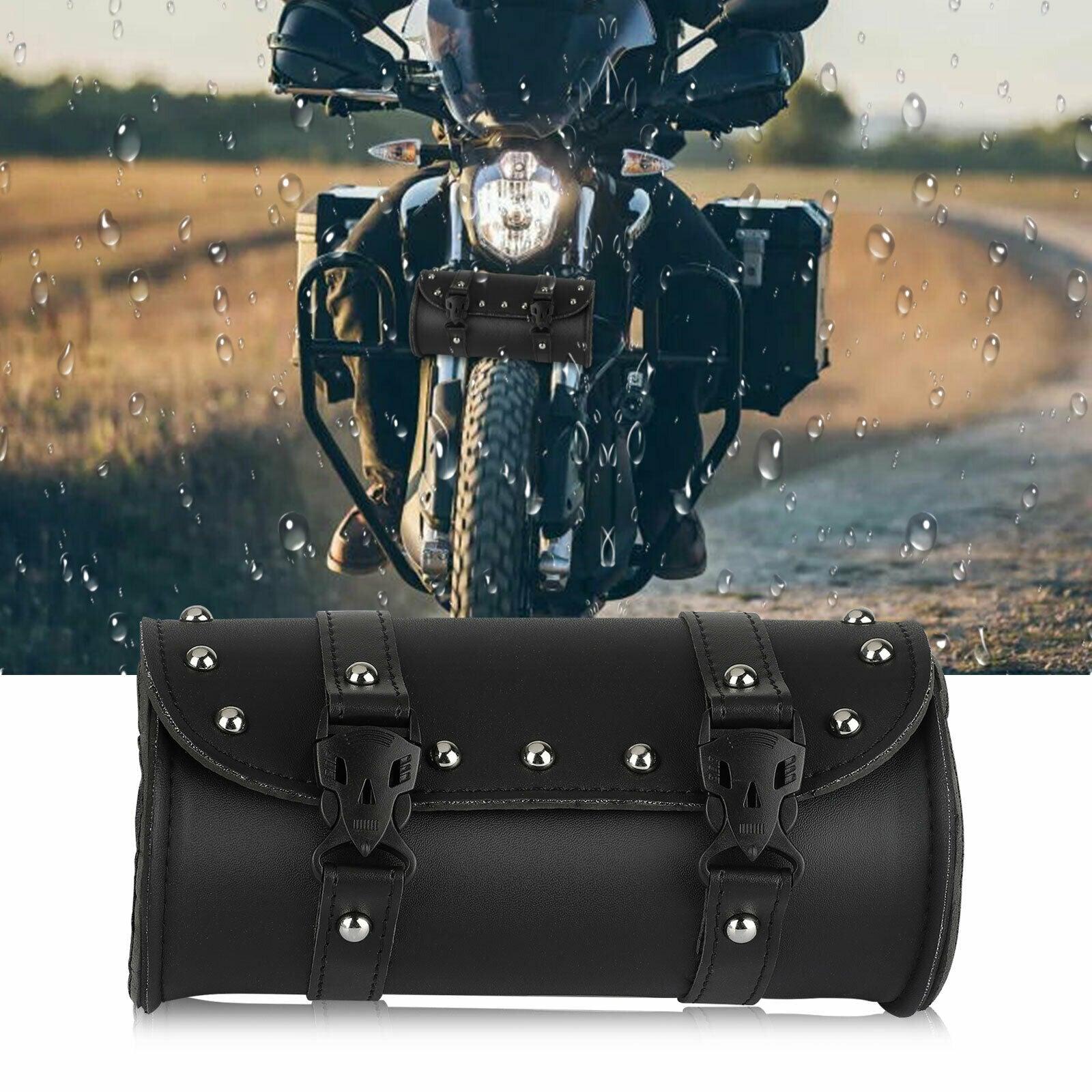 Motorcycle Front Fork Tool Bag Pouch Storage Luggage SaddleBag Leather Handlebar - KinglyDay