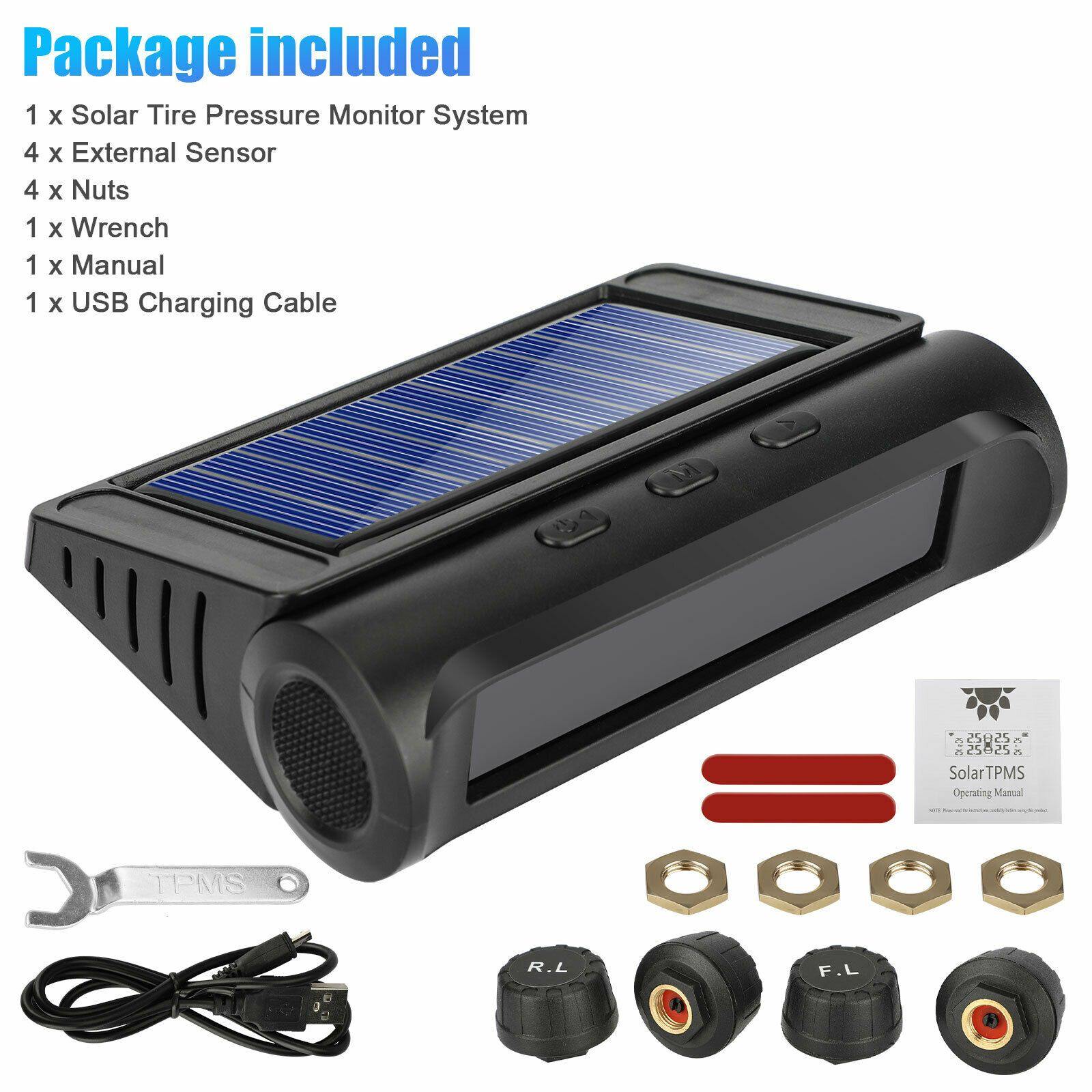 Wireless Solar USB TPMS LCD Car Tire Pressure Monitoring System 4External Sensor - KinglyDay