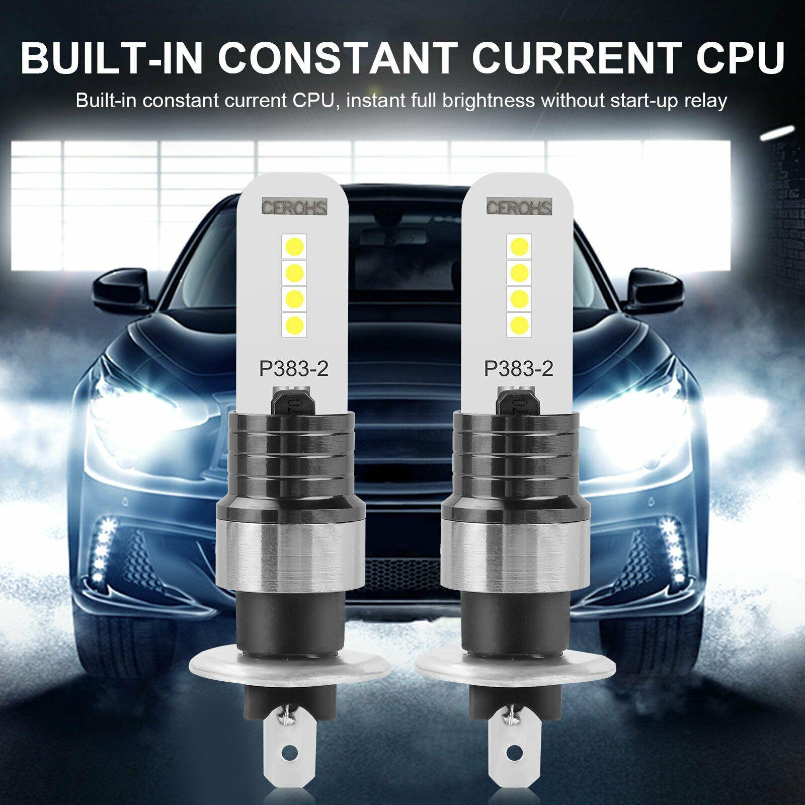 2X H1 Super Bright COB LED Fog Driving DRL Light Bulbs 100W 10000LM 6000K White - KinglyDay