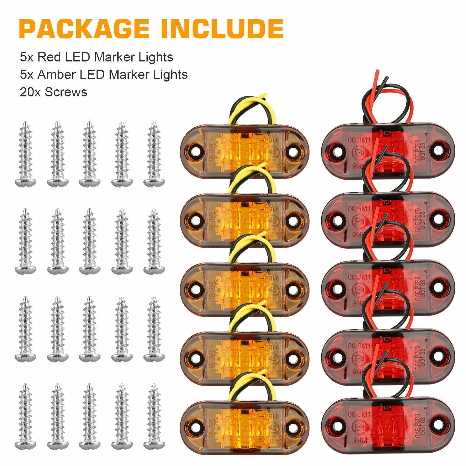 5x Red + 5x Amber 2.5" LED Side Marker Clearance Light For Trailer Truck Pickup - KinglyDay