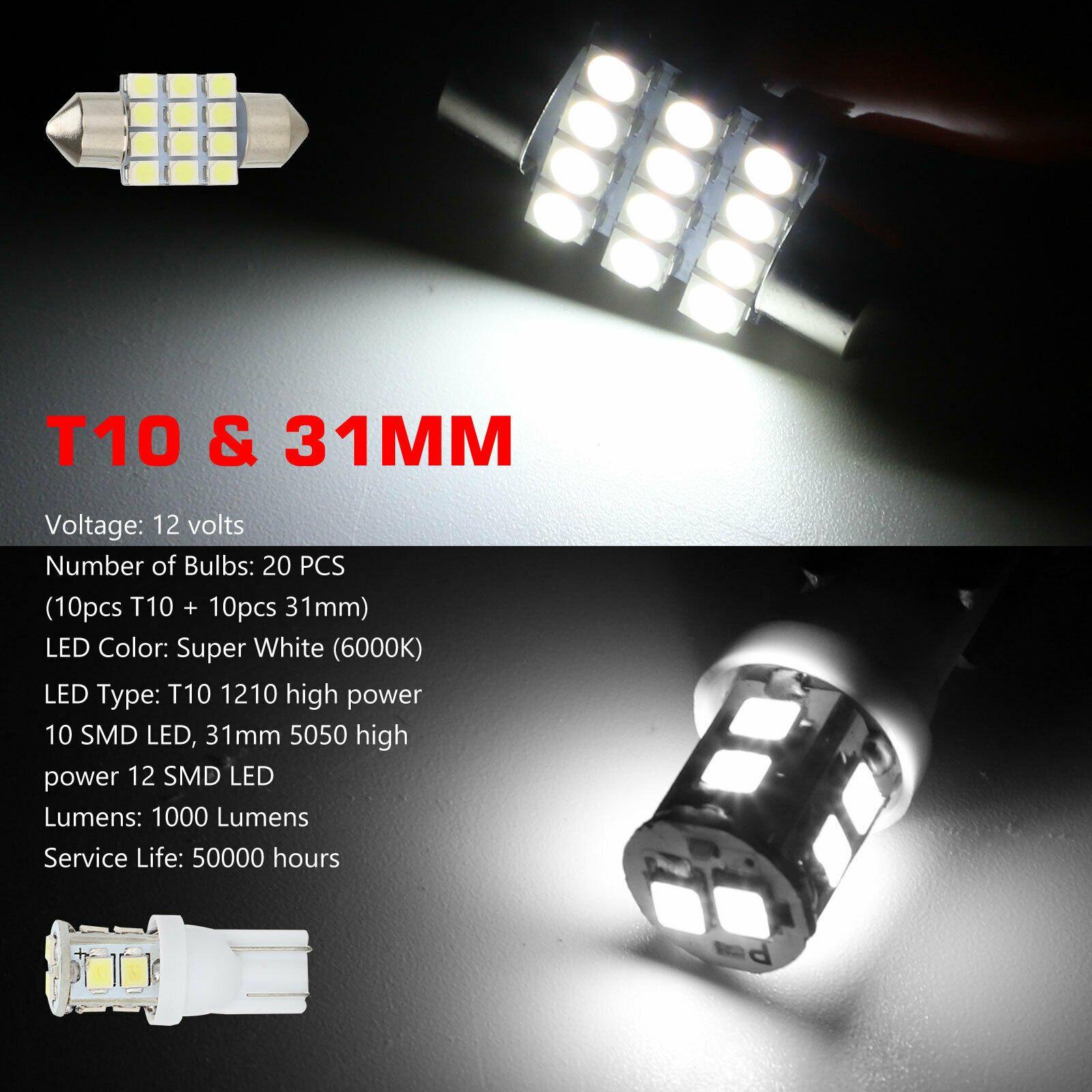 20X Combo LED Car Interior Inside Light Dome Map Door License Plate Lights - KinglyDay