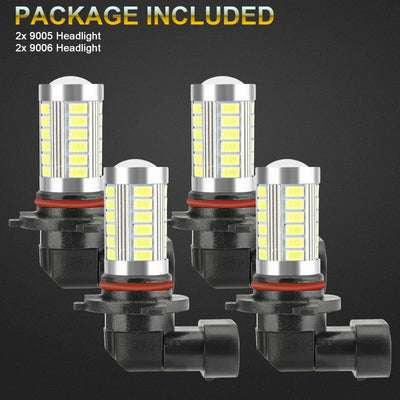 4PCS 9005 9006 LED Combo Headlight Bulbs High Low Beam Kit 6500K Xenon Super White - KinglyDay