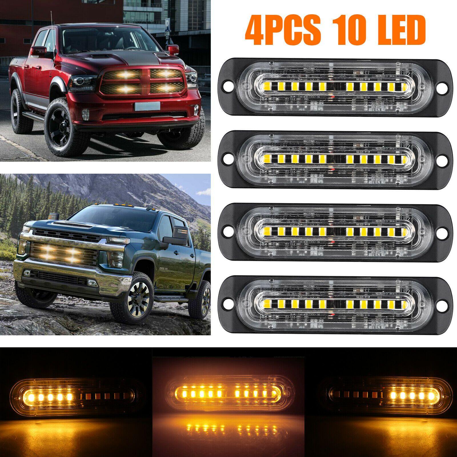 4x 10 LED Strobe Lights Emergency Flashing Warning Yellow Amber Light 12V 24V - KinglyDay