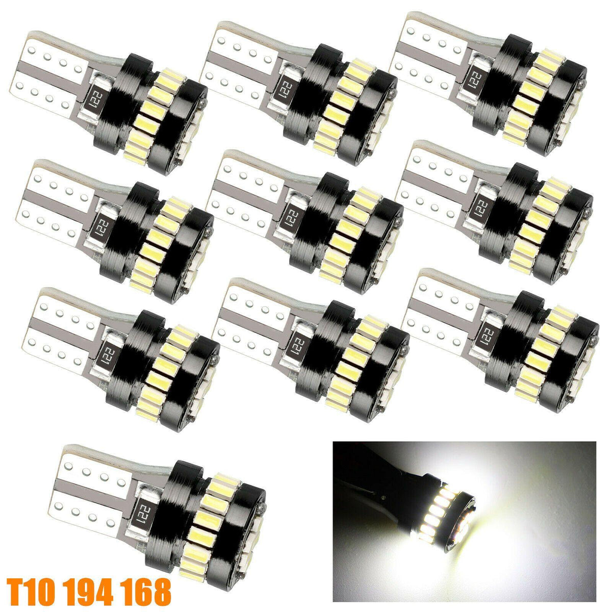 10x White LED T10 194 168 W5W Interior Map Car Trunk License Plate Light Bulbs - KinglyDay