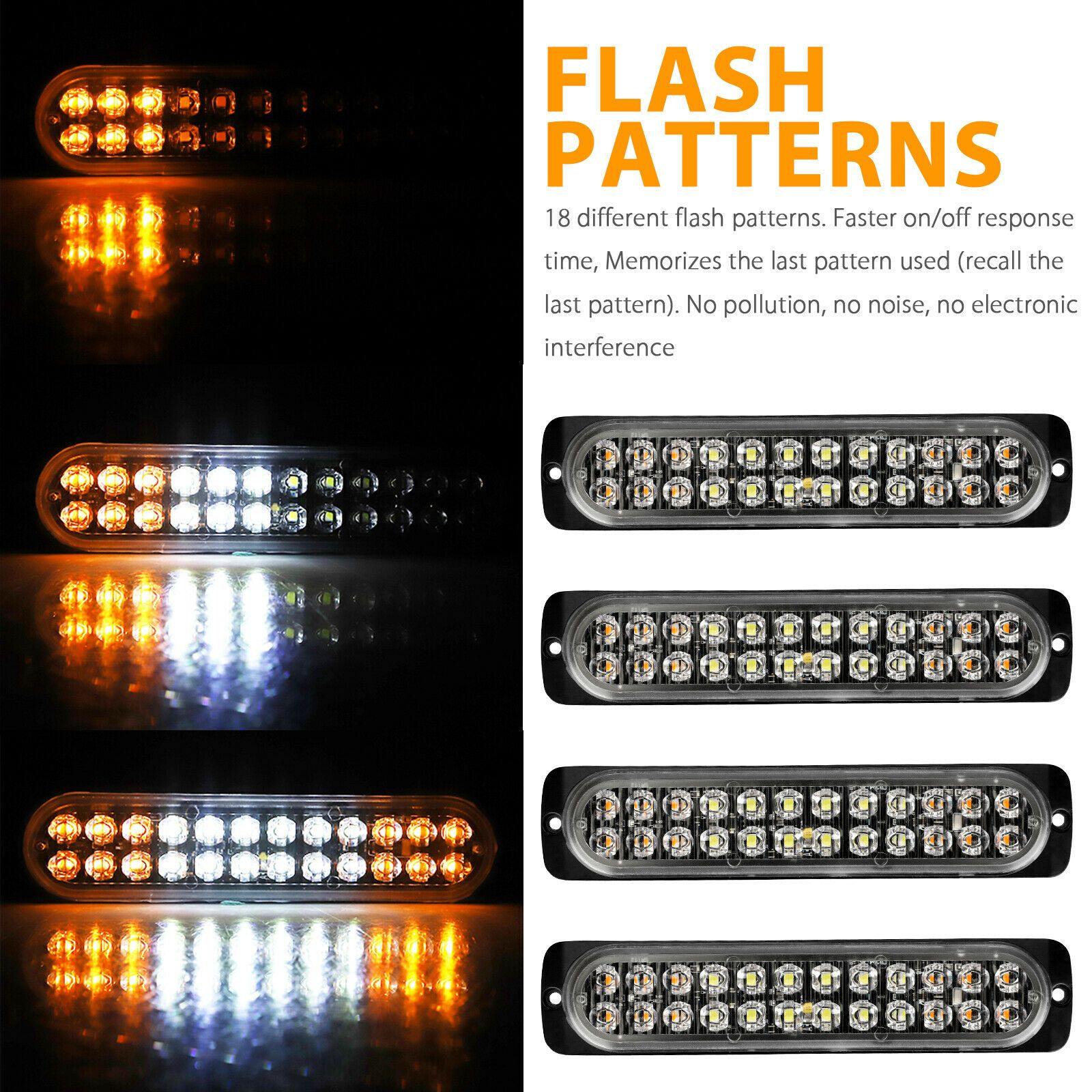 4PCS 24 LED Amber/White Truck Emergency Beacon Warning Hazard Flash Strobe Lights - KinglyDay