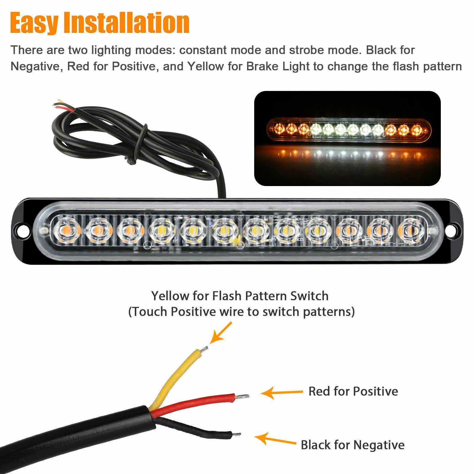 2x Amber/White 12LED Car Truck Emergency Hazard Flash Strobe Dash Warning Light - KinglyDay