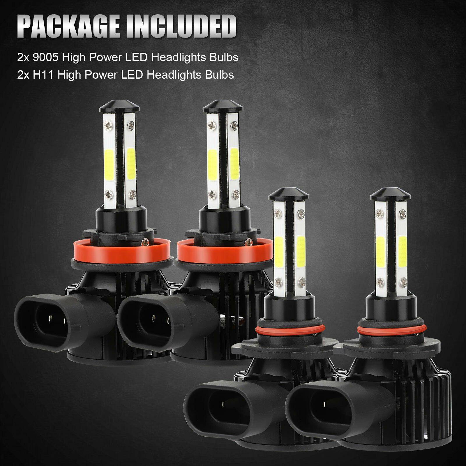 4X 9005 + H11 Combo CREE LED Headlight Kit High Low Beam Bulbs 6000K Super White - KinglyDay