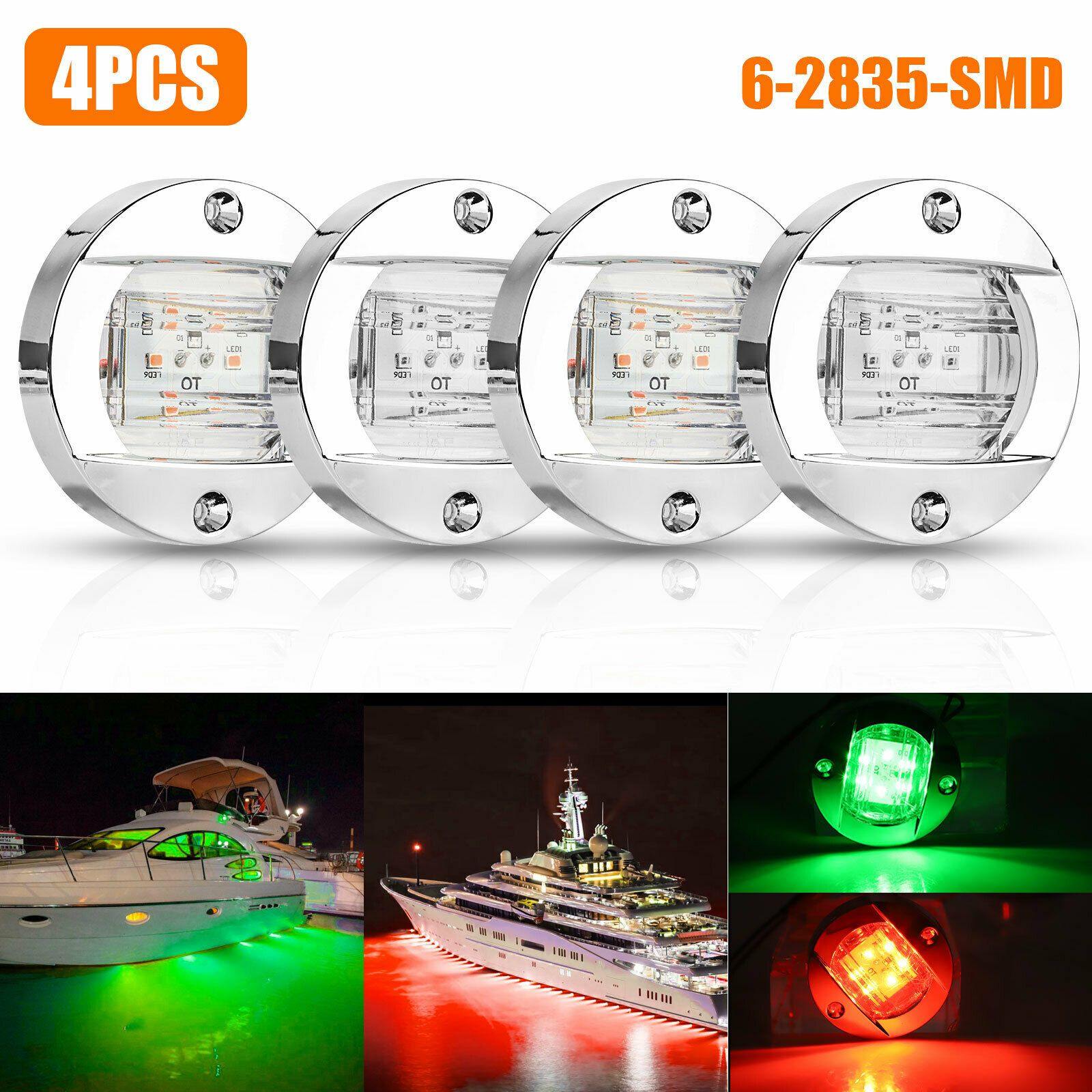 4PCS Red Green 6LED Round Marine Boat Courtesy Lights Cabin Deck Stern Navigatioin - KinglyDay