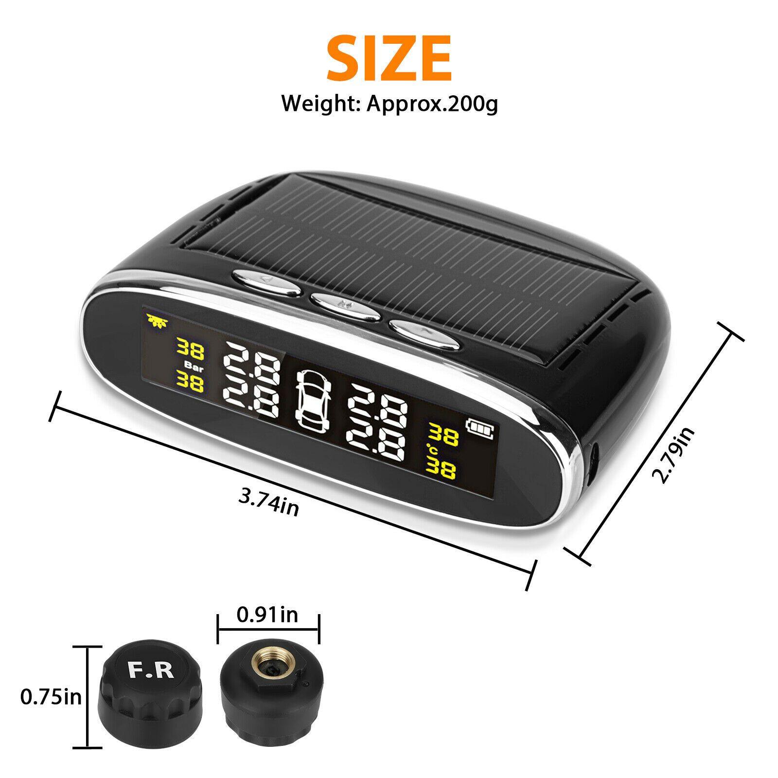 Solar & USB TPMS Wireless Car Tire Pressure Monitoring System + 4 Sensors Alarm - KinglyDay