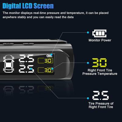 Wireless Solar USB TPMS LCD Car Tire Pressure Monitoring System 4External Sensor - KinglyDay