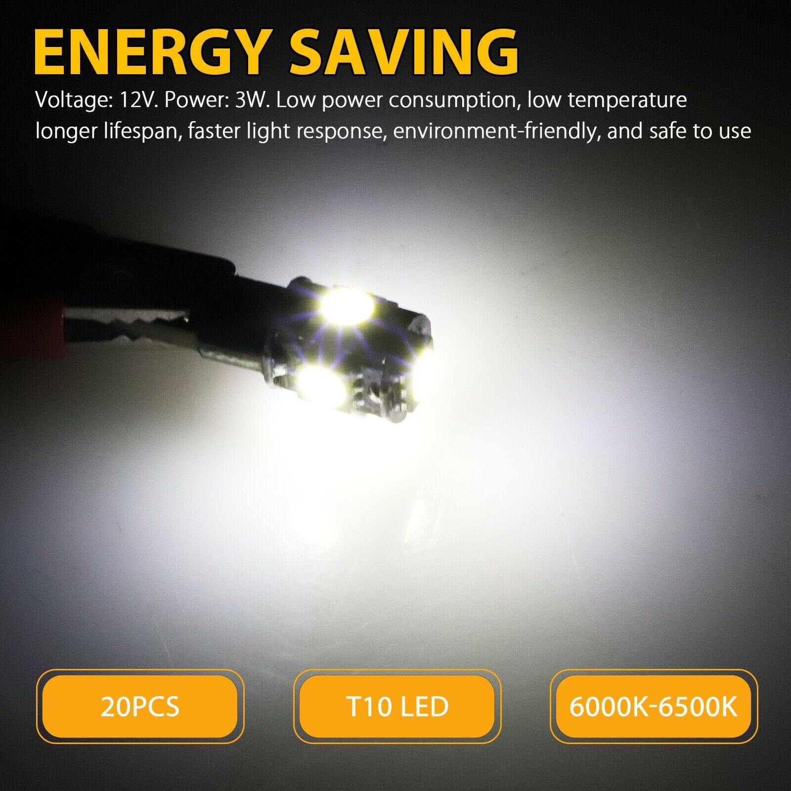 20x T10 Super Bright LED Car Canbus Error Free Light Dome Map Bulbs 168 194 W5W - KinglyDay