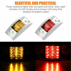 2PCS Amber + 2PCS Red 12 LED Car Truck Trailer RV Chrome Side Marker Clearance Light - KinglyDay