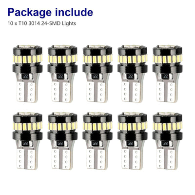 10x White LED T10 194 168 W5W Interior Map Car Trunk License Plate Light Bulbs - KinglyDay