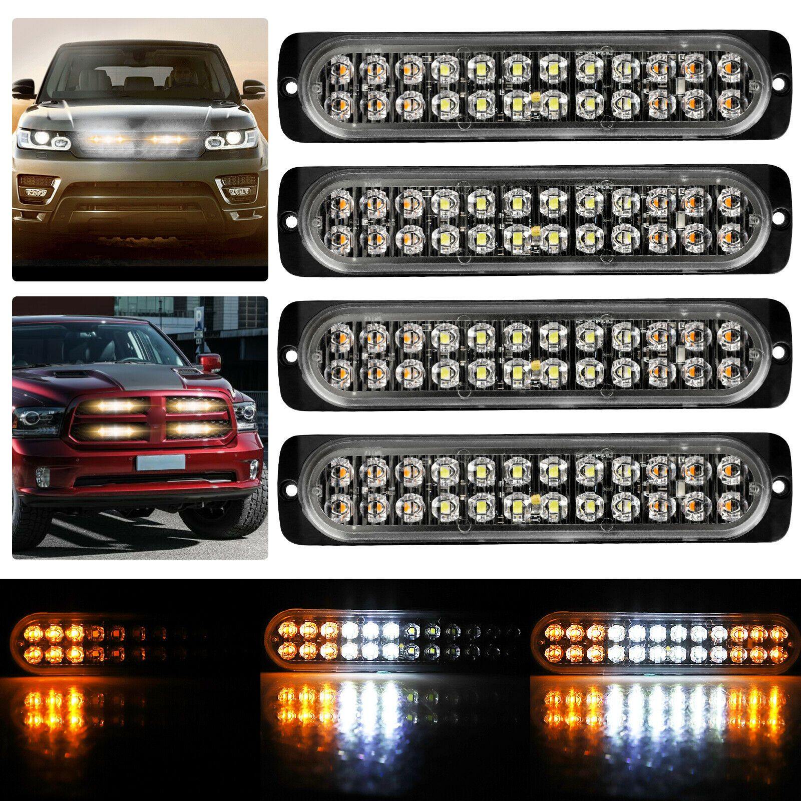 4PCS 24 LED Amber/White Truck Emergency Beacon Warning Hazard Flash Strobe Lights - KinglyDay