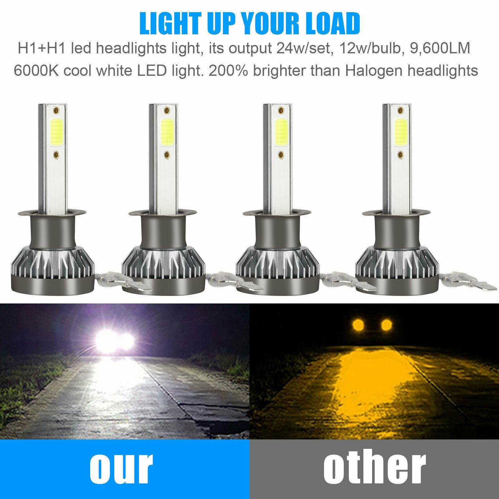 4PCS H1 LED Headlight High Low Beam Kit Fog Driving Bulbs 6000K Super Bright White - KinglyDay