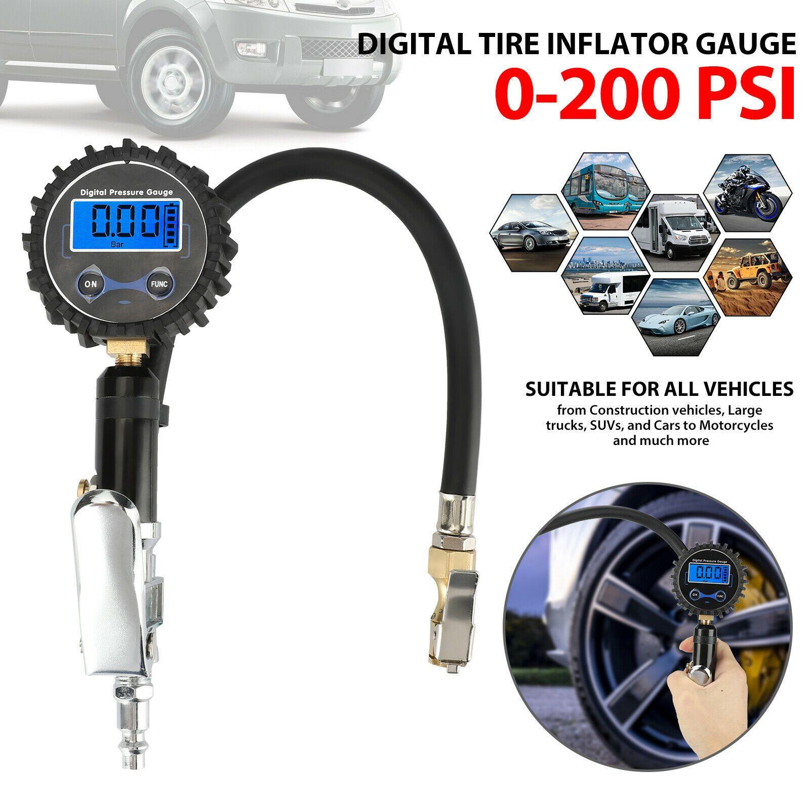 200 PSI LCD Digital Pressure Gauge Air Tire Inflator Air Chuck for Car Vehicles - KinglyDay