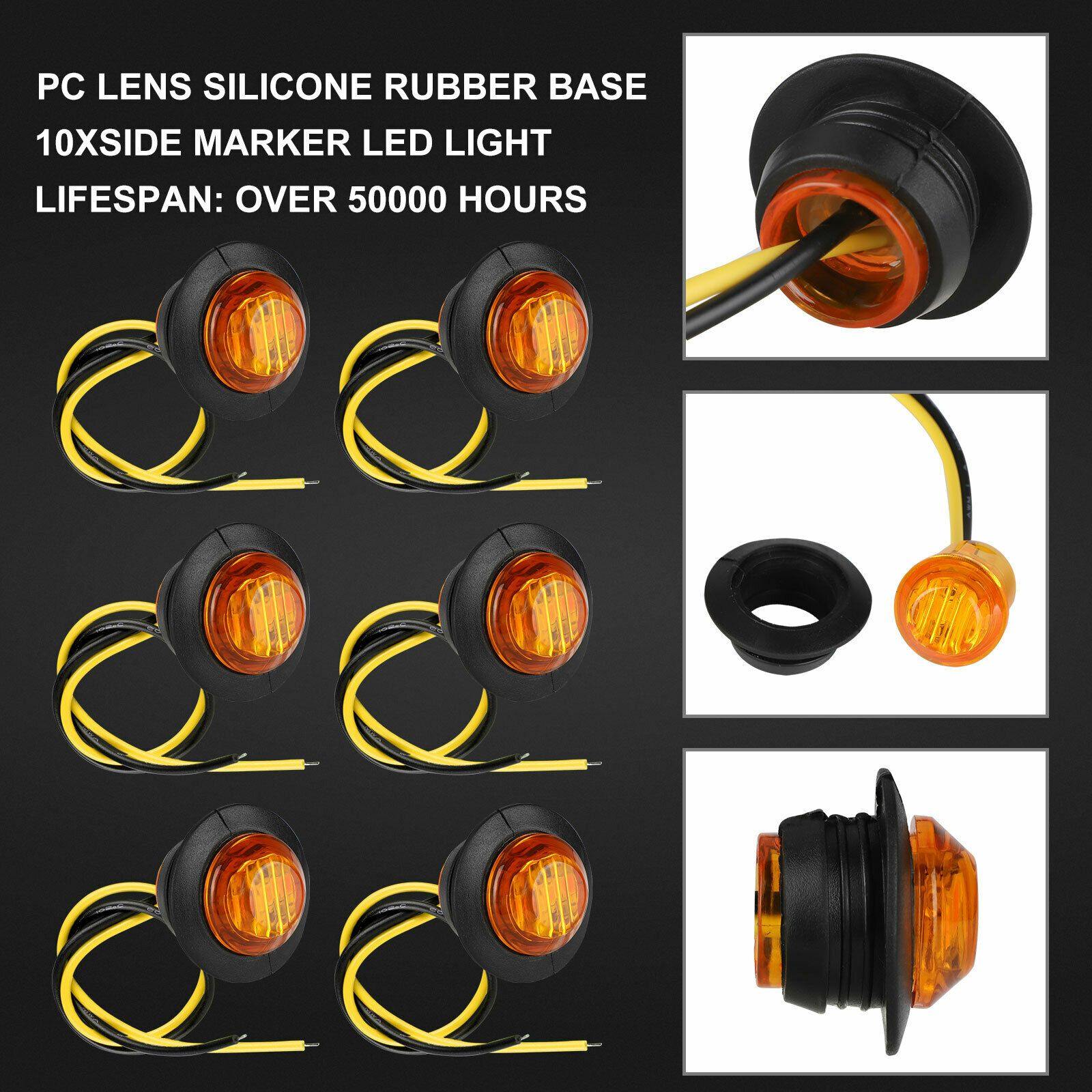 10X Round Amber 3/4'' Side Marker LED Bullet Clearance Light For Truck Trailer - KinglyDay