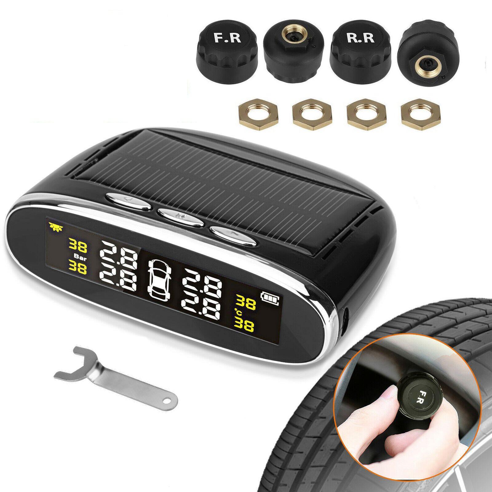 Solar & USB TPMS Wireless Car Tire Pressure Monitoring System + 4 Sensors Alarm - KinglyDay