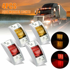 2PCS Amber + 2PCS Red 12 LED Car Truck Trailer RV Chrome Side Marker Clearance Light - KinglyDay