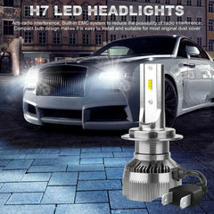 2x H7 Super Bright CSP LED Headlight Bulbs Kit High Low Beam 6000K Xenon White - KinglyDay