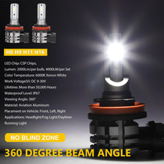 2PCS H8 H9 H11 H16 Super Bright LED Fog Light DRL Driving Bulbs 4000LM 6000K White - KinglyDay