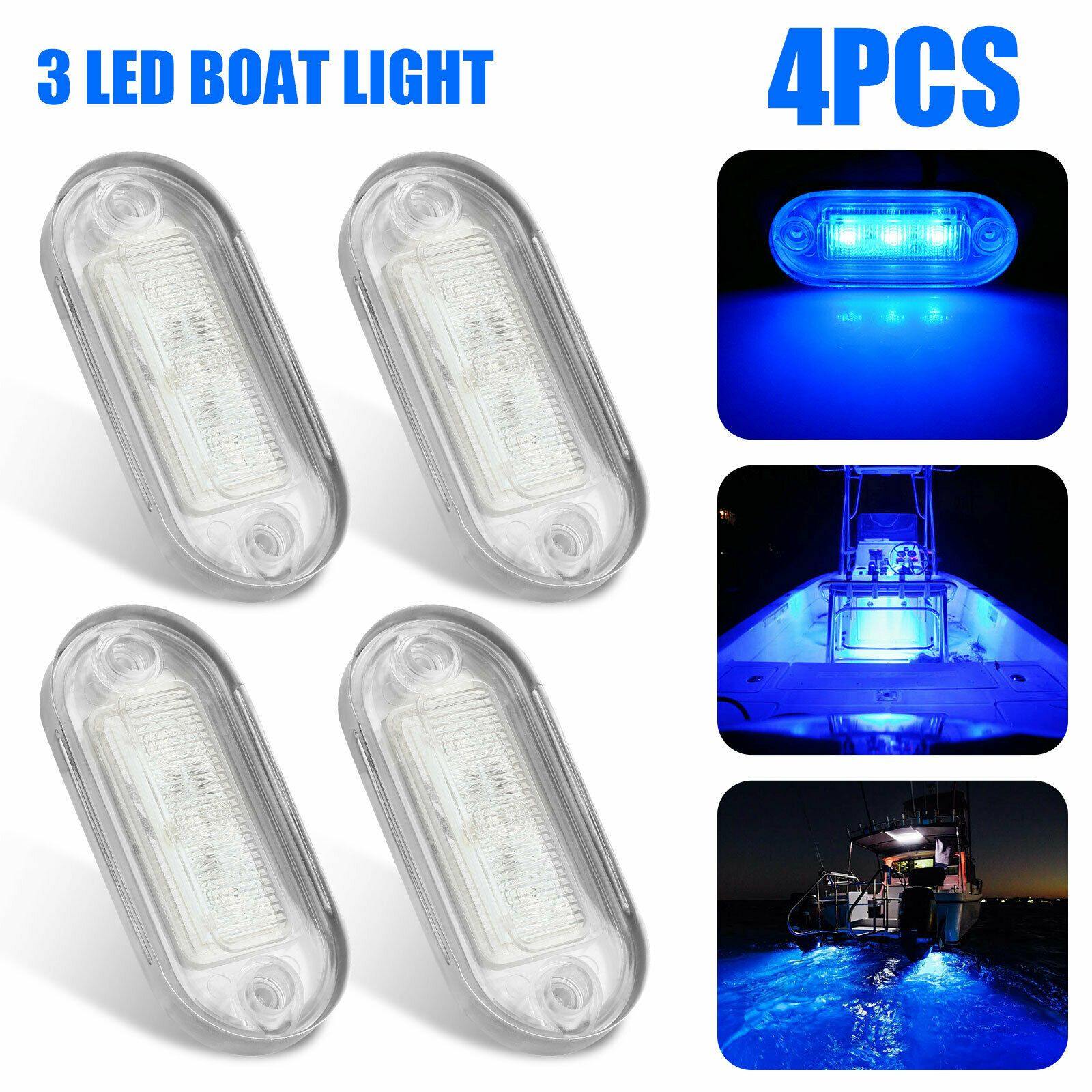 4x Blue Marine Boat 3 LED Stern Lights Deck Courtesy Light Stainless Steel 12V - KinglyDay