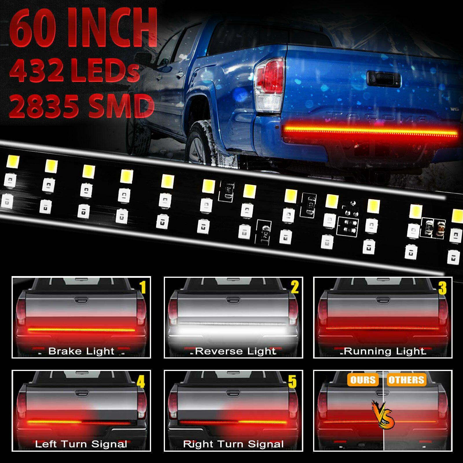 60" Inch Truck Tailgate LED Light Bar Brake Reverse Turn Signal Stop Tail Strip - KinglyDay