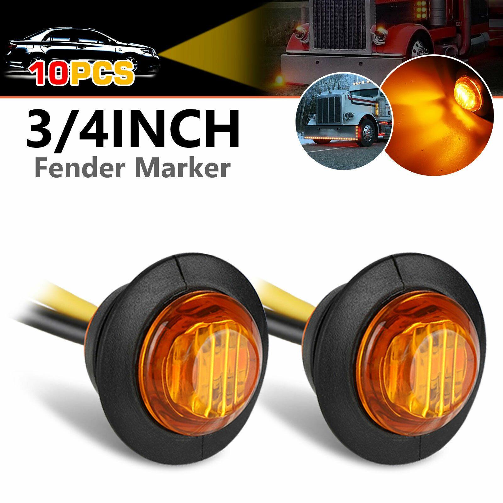 10X Round Amber 3/4'' Side Marker LED Bullet Clearance Light For Truck Trailer - KinglyDay