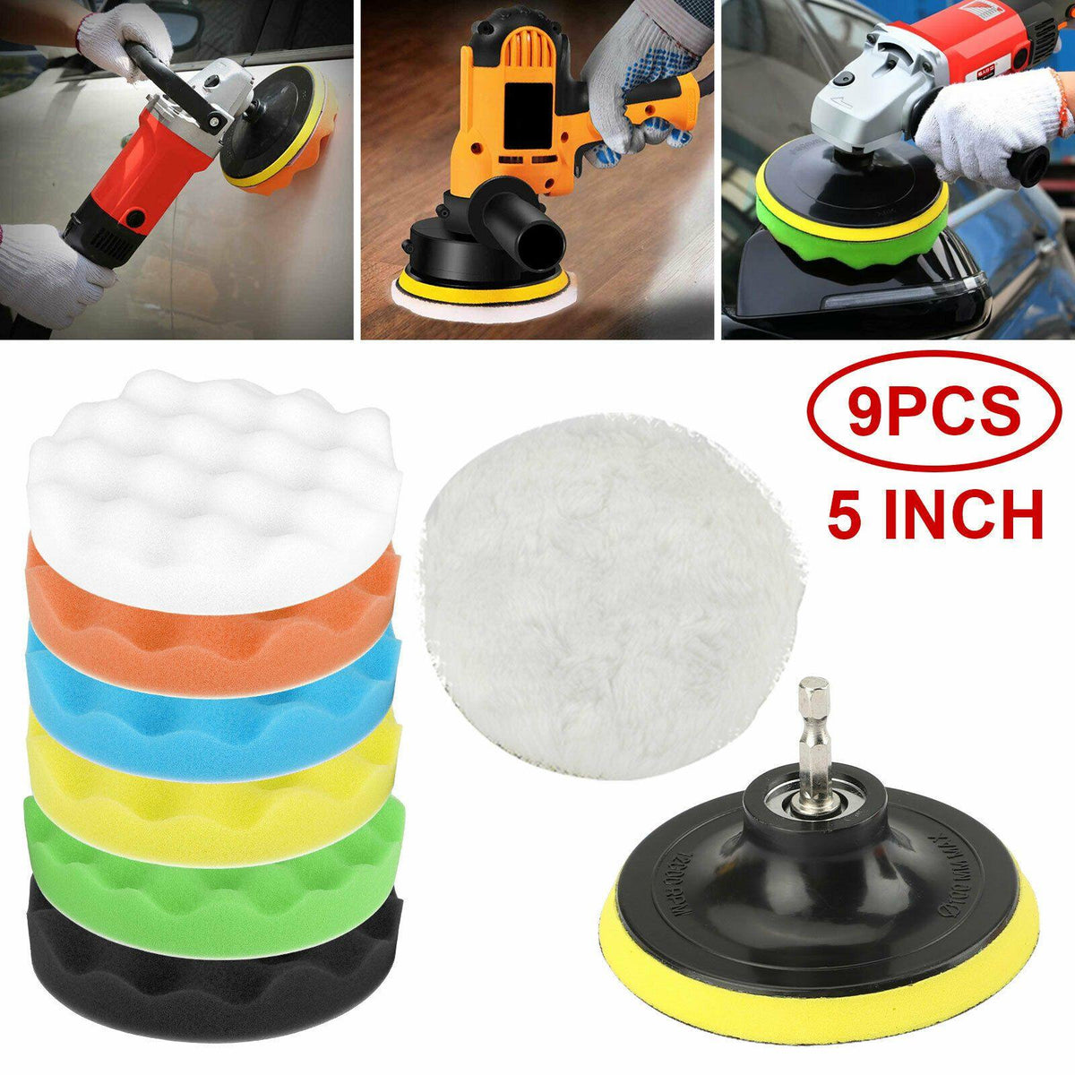 9PCS 5" Polishing Pads Sponge Buffer Buffing Foam Kit Set Car Polisher for Drill - KinglyDay